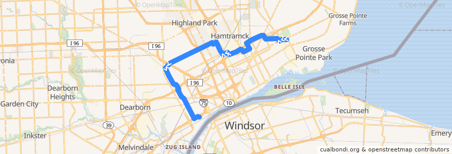 Mapa del recorrido 11 WB: Warren & Conner => Clark & Fort de la línea  en Detroit.