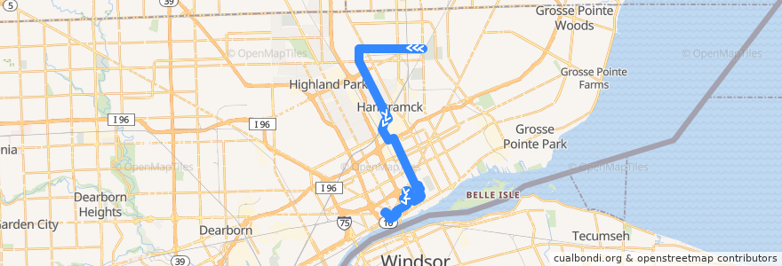 Mapa del recorrido 52 SB: Van Dyke => Downtown de la línea  en Detroit.