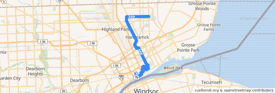 Mapa del recorrido 52 NB: Downtown => Van Dyke de la línea  en Detroit.