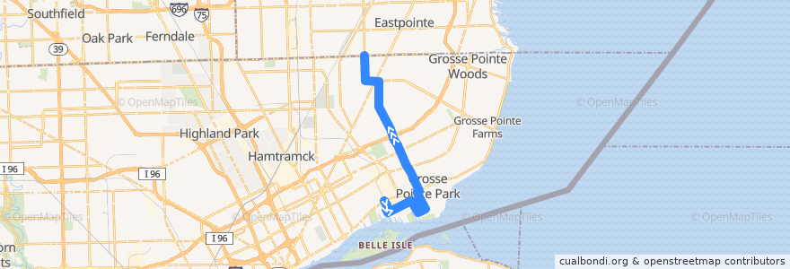 Mapa del recorrido 68 NB: Jefferson => Eight Mile de la línea  en Detroit.