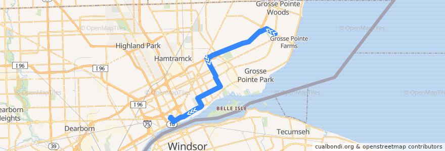 Mapa del recorrido 67 WB: Moross & Mack => Downtown de la línea  en Detroit.