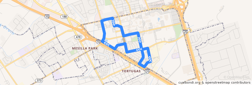 Mapa del recorrido NMSU Blue de la línea  en Las Cruces.