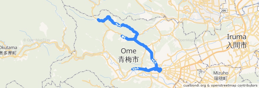 Mapa del recorrido 梅76甲 上成木行 de la línea  en Омэ.