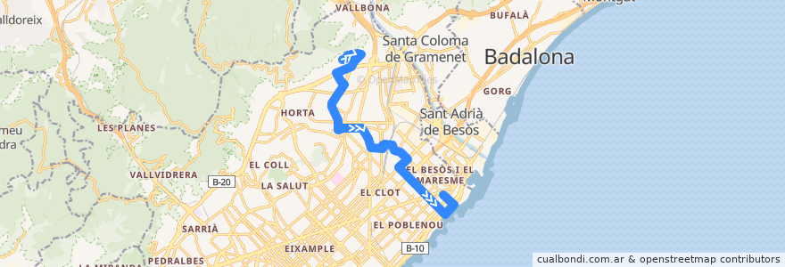 Mapa del recorrido V29 Roquetes => Diagonal Mar de la línea  en Barcelona.