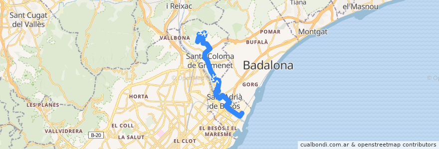 Mapa del recorrido B14 Santa Coloma de Gramenet Can Franquesa - Sant Adrià de Besòs Estació Rodalies de la línea  en Barcelonès.