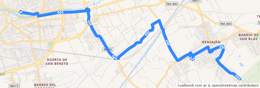 Mapa del recorrido Bus 37A: El Bojar → Murcia de la línea  en Área Metropolitana de Murcia.