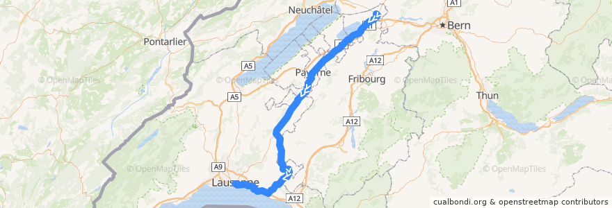 Mapa del recorrido S9: Kerzers => Lausanne de la línea  en Schweiz/Suisse/Svizzera/Svizra.