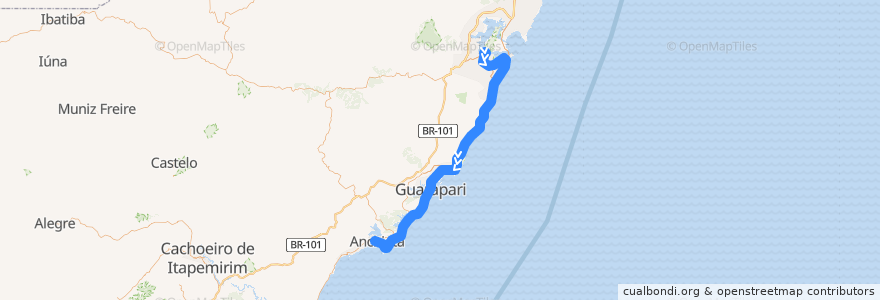 Mapa del recorrido 8 Vitória x Anchieta via ES-060/Vila Velha [CONV] de la línea  en Greater Vitória.