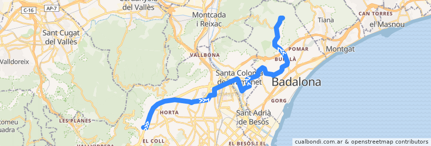 Mapa del recorrido M19 BARCELONA (H. VALL D'HEBRON) - BADALONA (H. CAN RUTI) de la línea  en Barcelonès.