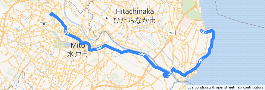 Mapa del recorrido 茨城交通バス28系統 阿字ヶ浦駅⇒平磯・大野⇒茨大前営業所 de la línea  en 茨城県.