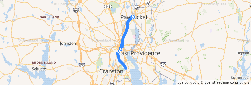 Mapa del recorrido RIPTA R-Line to Broad City Line de la línea  en Providence County.