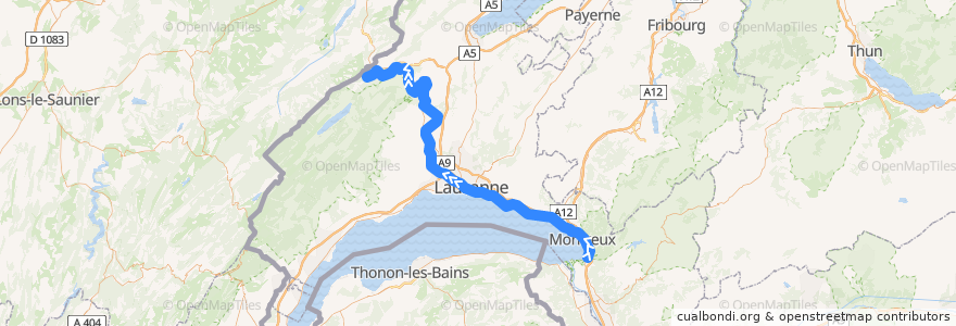 Mapa del recorrido S2: Villeneuve => Vallorbe de la línea  en Vaud.