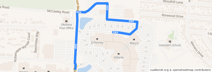 Mapa del recorrido 62 Breckenridge & Shepherdsville Rd. Southbound Mall&Bates only de la línea  en Louisville.