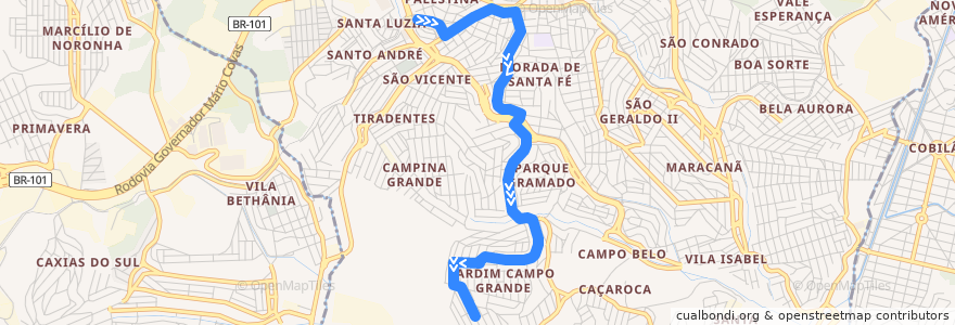 Mapa del recorrido 715 Terminal Campo Grande / Jardim Campo Grande de la línea  en Cariacica.