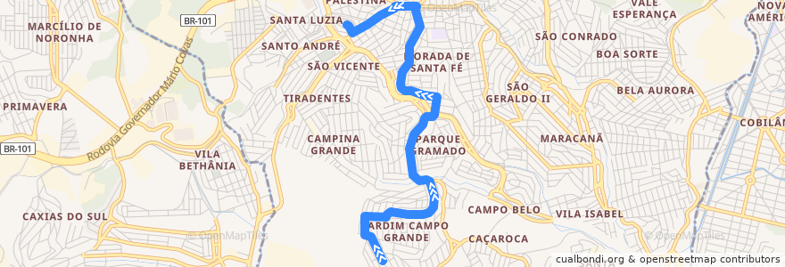 Mapa del recorrido 715 Jardim Campo Grande / Terminal Campo Grande de la línea  en Cariacica.