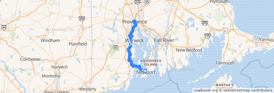 Mapa del recorrido RIPTA 14 West Bay to Kennedy Plaza (from Newport Gateway Center) de la línea  en Rhode Island.