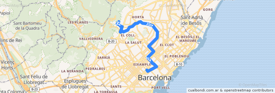 Mapa del recorrido 19 Sant Genís => Pl. Catalunya de la línea  en Barcelona.