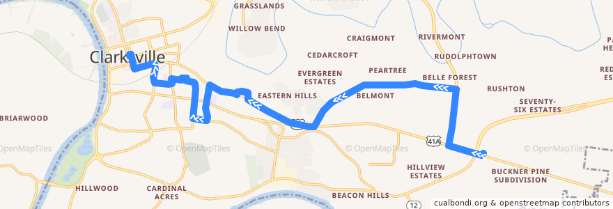 Mapa del recorrido Bus 6: Madison Street Walmart => Clarksville Transit Center de la línea  en Clarksville.