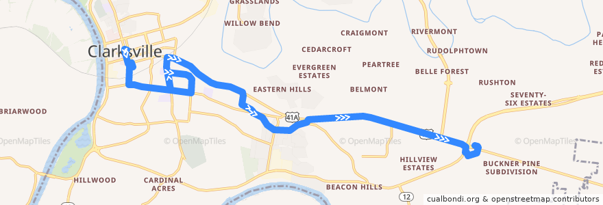 Mapa del recorrido Bus 6: Clarksville Transit Center => Madison Street Walmart de la línea  en Clarksville.