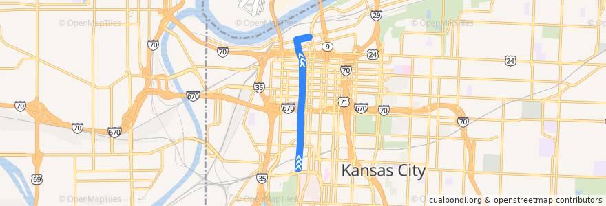Mapa del recorrido KC Streetcar 601: River Market to Union Station de la línea  en Kansas City.