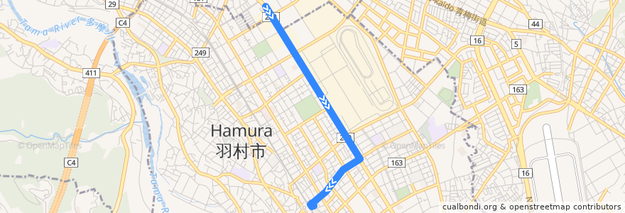 Mapa del recorrido 羽30 羽村駅東口行 de la línea  en Hamura.