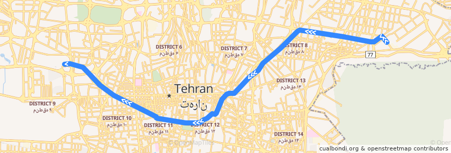 Mapa del recorrido خط ۲ de la línea  en شهر تهران.