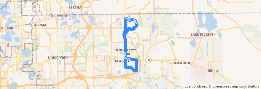 Mapa del recorrido 210 UCF KnightLYNX Blue (circulator) de la línea  en オレンジ郡 (フロリダ州).