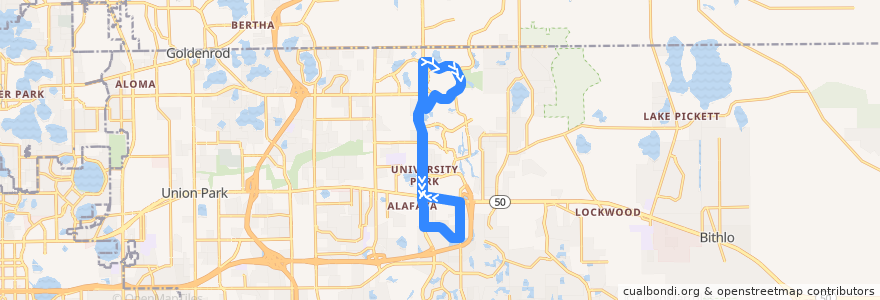 Mapa del recorrido 210 UCF KnightLYNX Blue (circulator) de la línea  en Orange County.