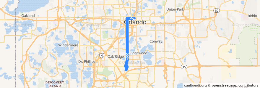 Mapa del recorrido 107 US 441/Orlando Florida Mall (outbound) de la línea  en شهرستان اورنج، فلوریدا.