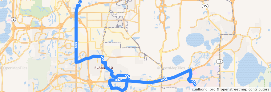 Mapa del recorrido 418 Florida Mall/Meadow Woods/Lake Nona (westbound) de la línea  en Ориндж.
