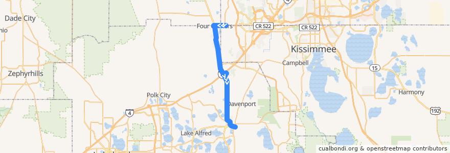 Mapa del recorrido 427 US 27/Haines City (southbound) de la línea  en Polk County.