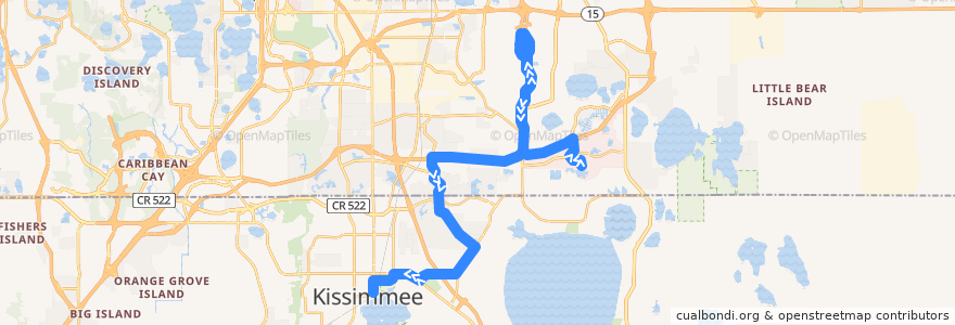Mapa del recorrido 407 Kissimmee/Orlando International Airport/Medical City (westbound) de la línea  en Florida.