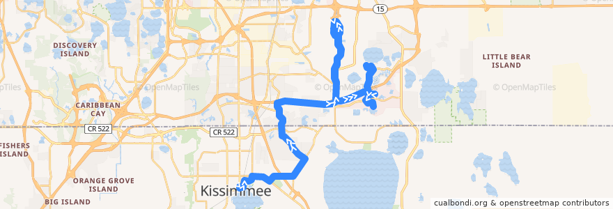 Mapa del recorrido 407 Kissimmee/Orlando International Airport/Medical City (eastbound) de la línea  en Florida.