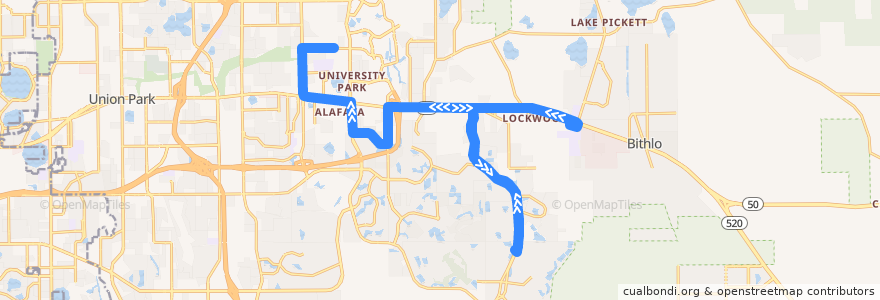 Mapa del recorrido 320 Avalon Park Schools Connector (westbound) de la línea  en شهرستان اورنج، فلوریدا.