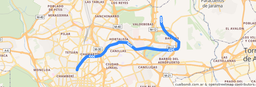 Mapa del recorrido Línea 8: Aeropuerto T4-Nuevos Ministerios de la línea  en Madrid.