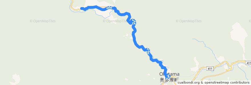 Mapa del recorrido 奥21 東日原行 de la línea  en Okutama.