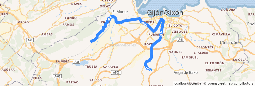 Mapa del recorrido Linea 24 - Mareo - Montiana de la línea  en Gijón / Xixón.