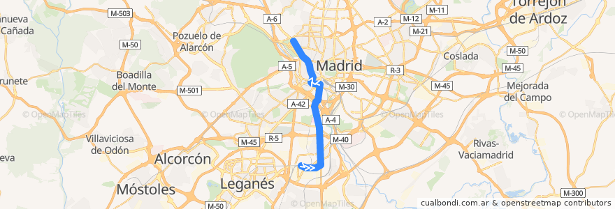 Mapa del recorrido Línea 3: Villaverde Alto-Moncloa de la línea  en 馬德里.