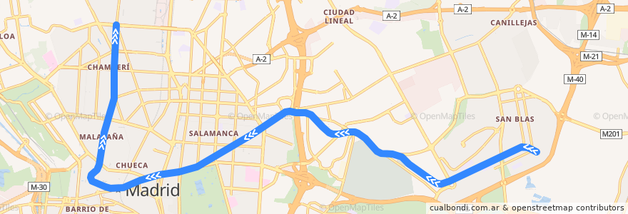 Mapa del recorrido Línea 2: Las Rosas-Cuatro Caminos de la línea  en Madrid.