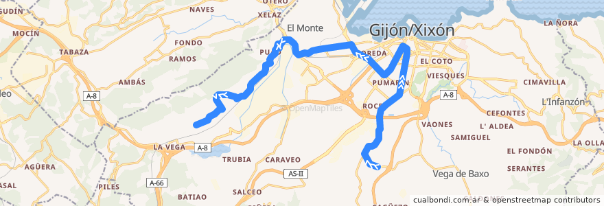 Mapa del recorrido Linea 24 - Mareo - San Andrés de la línea  en Gijón / Xixón.