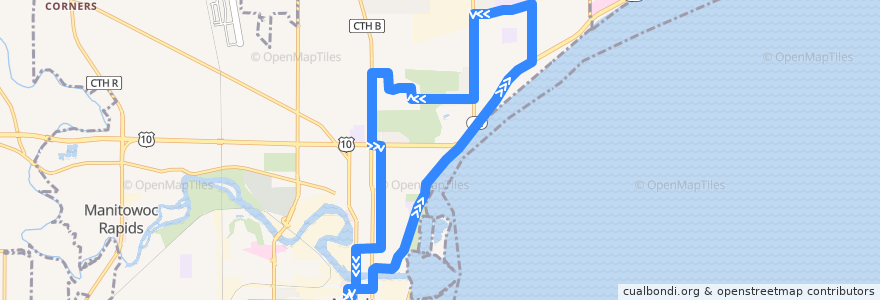 Mapa del recorrido Route 2: Northeast Loop de la línea  en Manitowoc.