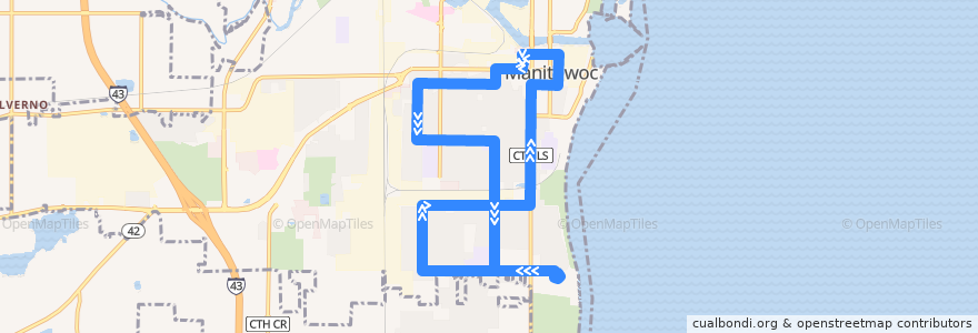 Mapa del recorrido Route 4: Southeast Loop de la línea  en Manitowoc.