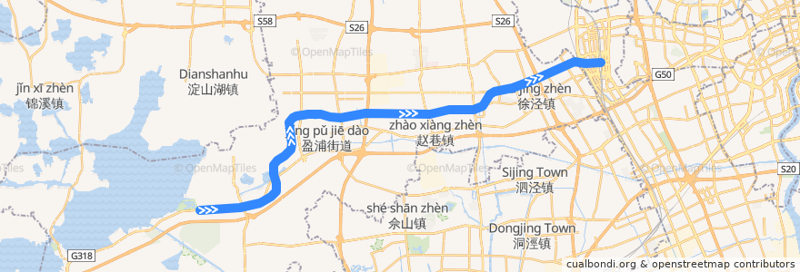 Mapa del recorrido Metro 17号线: 东方绿舟 → 虹桥火车站 de la línea  en Qingpu District.