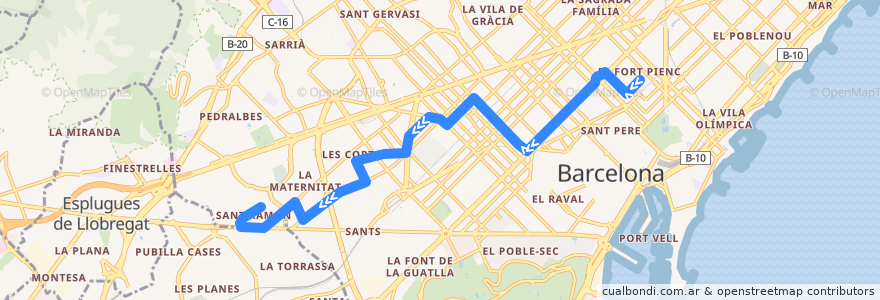 Mapa del recorrido 54 Estació del Nord => Cardenal Reig de la línea  en Barcelona.