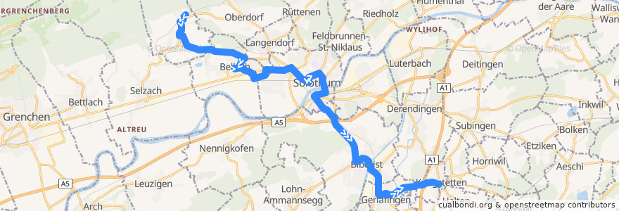 Mapa del recorrido Bus 2: Lommiswil => Kriegstetten de la línea  en Soletta.