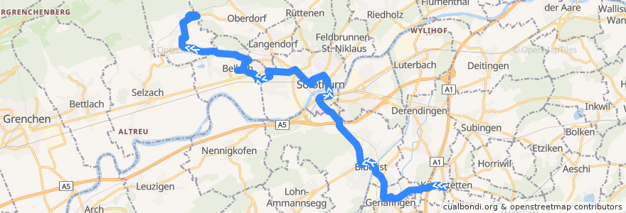 Mapa del recorrido Bus 2: Kriegstetten => Lommiswil de la línea  en Solothurn.