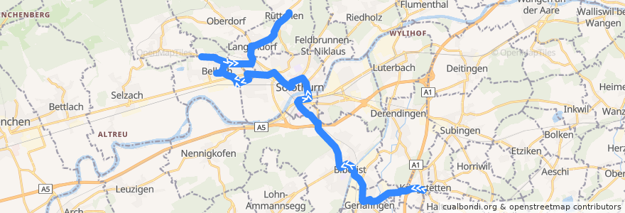 Mapa del recorrido Bus 2: Kriegstetten => Rüttenen de la línea  en Solothurn.