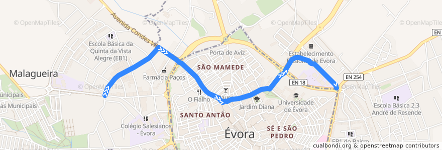 Mapa del recorrido 33 Senhora da Saúde - Fontanas de la línea  en Évora.