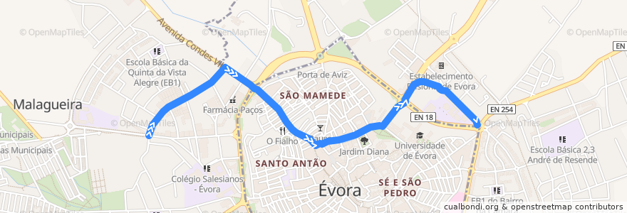Mapa del recorrido 34 Cruz da Picada - Senhora da Saúde de la línea  en Évora.
