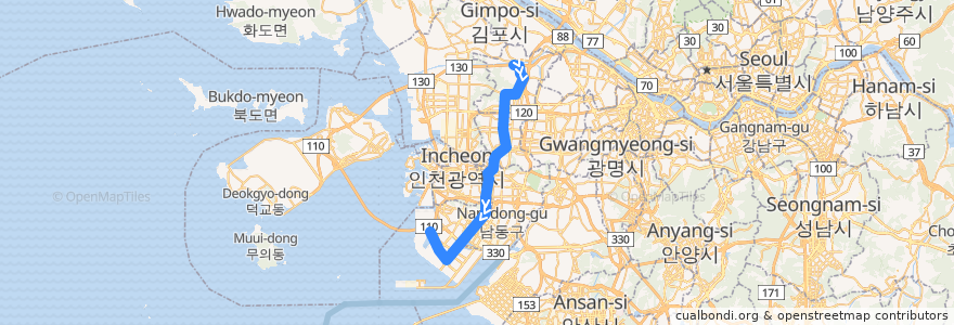 Mapa del recorrido 인천 도시철도 1호선 de la línea  en 인천광역시.